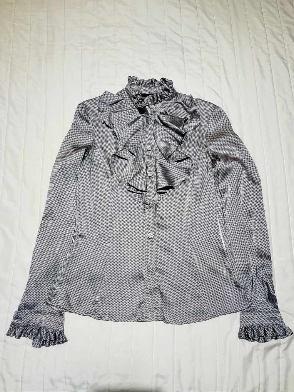 Emporio Armani Light Gray Ruffled High-Neck Blouse